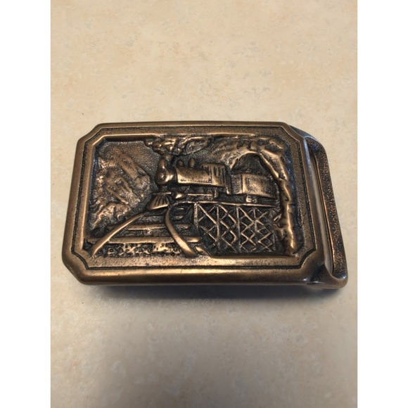 Tech Ether Other - Tech Ether Guild Train Belt Buckle Railroad Mountain Solid Brass 1975 TE Express